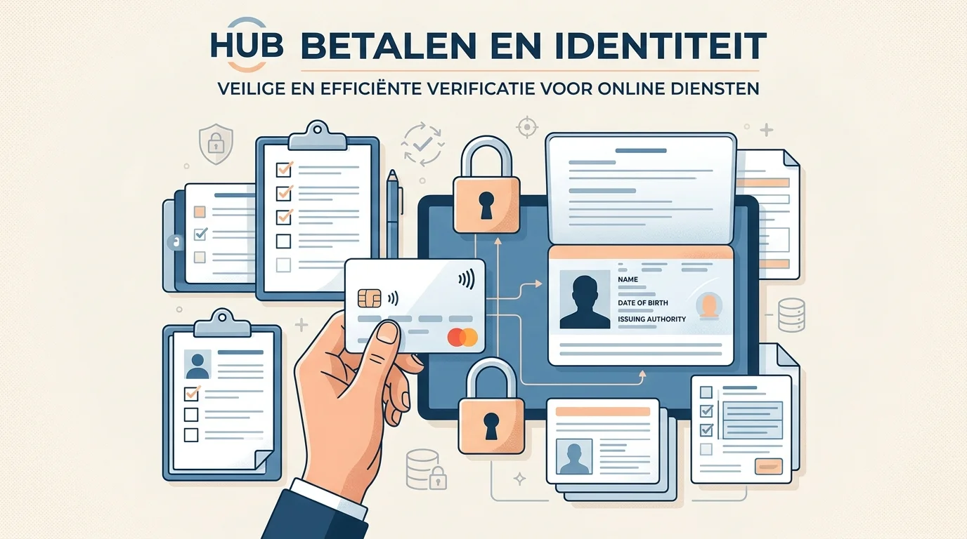 Neutrale illustratie van betaalgegevens, identiteitscontrole en een slotje